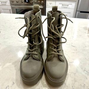 Zara Teal Green Lace Up Boots for Women size 7